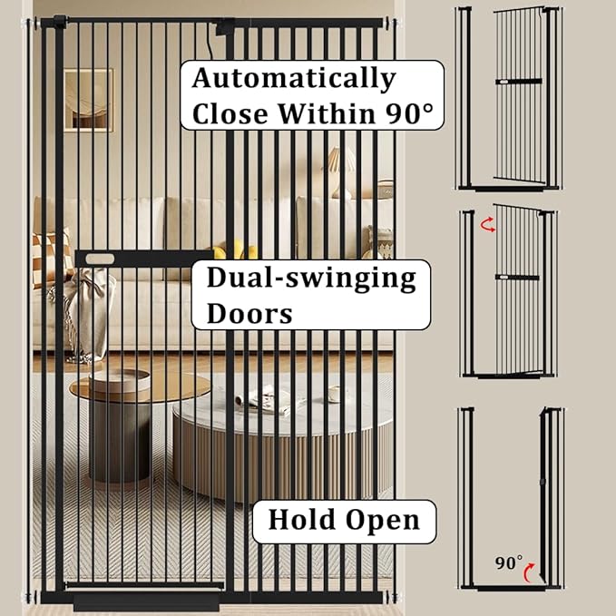 WAOWAO 71" Extra Tall Cat Pet Gate 29.92-61.42" Wide Pressure Mounted Walk Through Swing Auto Close Safety Black Metal Dog Pet Puppy Cat for Indoor Stairs,Doorways
