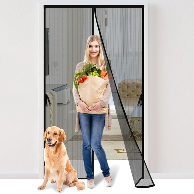 Magnetic Screen Door- Fit for Door Size:36x80 Inch, Screen Itself Size:38"x82", Hands Free Mesh Partition,Heavy Duty Screen Door Mesh Curtain Keeps Bugs Out, Frame Hook & Loop, Pet and Kid Friendly