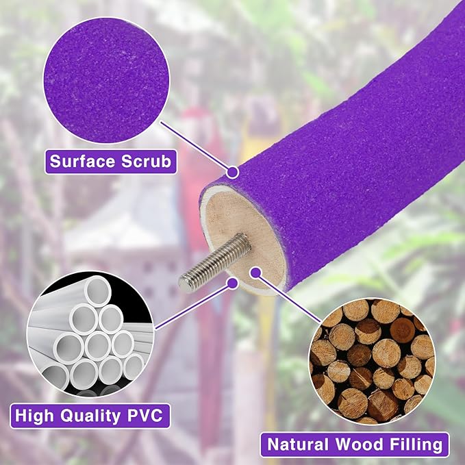 RYPET Parrot Perch Rough-surfaced - Quartz Sands Bird Cage Perches for Medium to Large Bird, U Shape Purple Large