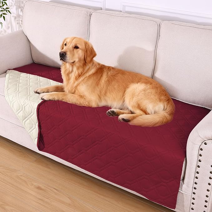 hyha Waterproof Dog Bed Blanket, Soft Pet Blankets, Waterproof Couch Cover for Dogs, Reversible Sofa Covers Washable for Furniture (40x80 Inch, Wine Red/Beige)