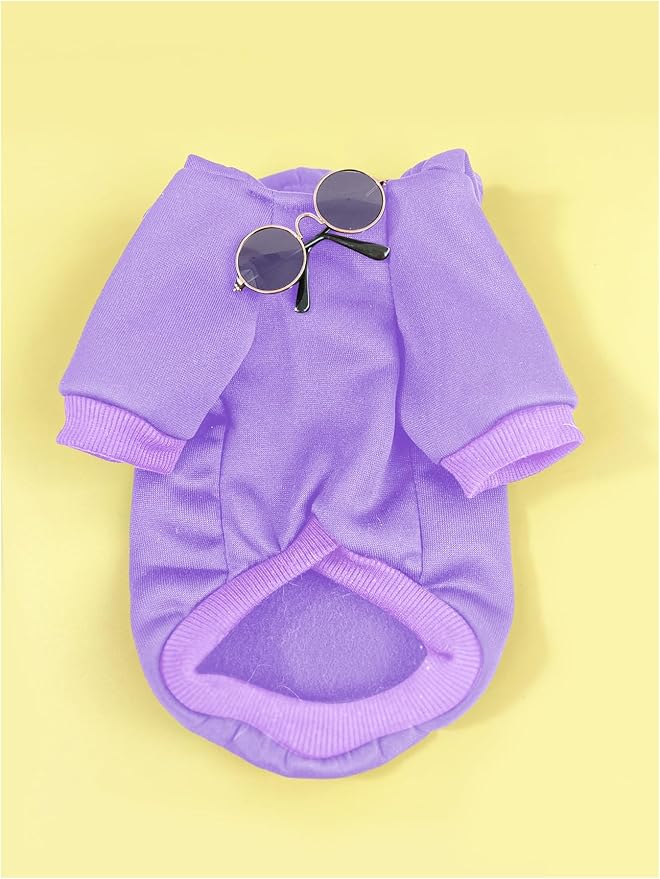 QWINEE 3Pcs Dog Hoodie Cat Apparel Dog Custume Set with Necklace and Sunglasses Pet Clothes for Puppy Small Medium Dogs Cats Mauve Purple Small