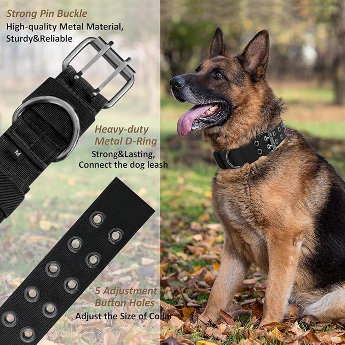 Tactical Dog Collar Military Adjustable Dog Collars Soft Nylon Training Collar with Patch Heavy Duty Metal Buckle Collars for Medium Large Dogs (Violet, M)