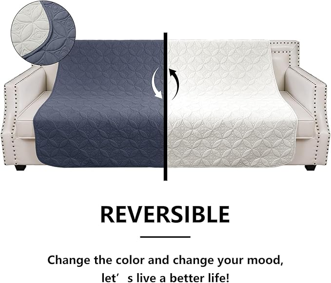 Waterproof Dog Blanket, 82x102 inches Pet Couch Covers for Sofa, Bed Furniture Protector from Dogs Washable and Reversible-Blue+Cream
