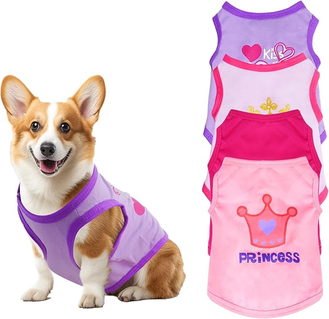 4 Pack Dog Shirts Summer Printed Puppy Clothes Cute Sleeveless Pet T Shirts Dog Clothes for Small Medium Dogs Cats Girl(XS)