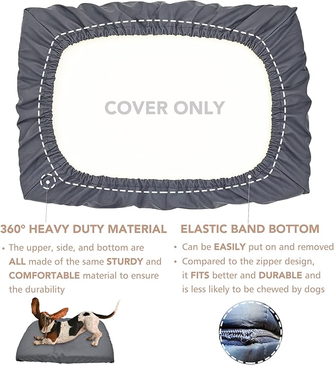 Dog Bed Cover Waterproof Replacement Machine Washable Covers for Dog Bed Heavy Duty Scratch Resistant Mattress Protector Pet Bed 47x29 Inch Grey Cover Only