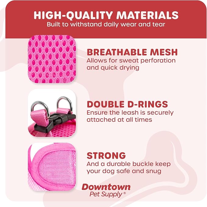 Downtown Pet Supply Step in Dog Harness No Pull, X-Large, Pink - Adjustable Harness with Padded Mesh Fabric and Reflective Trim - Buckle Strap Harness for Dogs