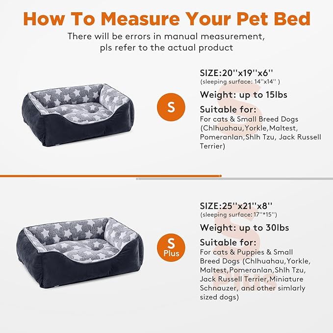 GASUR Small Dog Beds Small Size Dogs, Rectangle Washable Dog Bed, Orthopedic Dogs Sofa Bed, Pet Cuddler Anti-Slip Bottom, Soft Calming Sleeping Warming Puppy Bed (S (20"x 19"x 6"), Black)