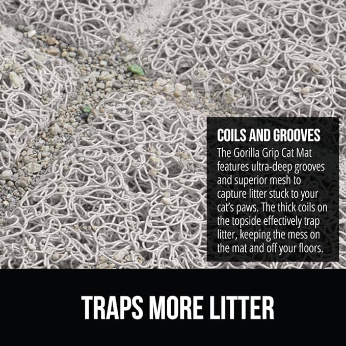 GORILLA GRIP Cat Litter Box Mat, Water Resistant, US Designed Kitty Litter Trapping Mats, Easy to Clean, Scatter Control, Less Mess and Clean Floors, Kitten Supplies for Indoor Cats, 24x17 Light Gray