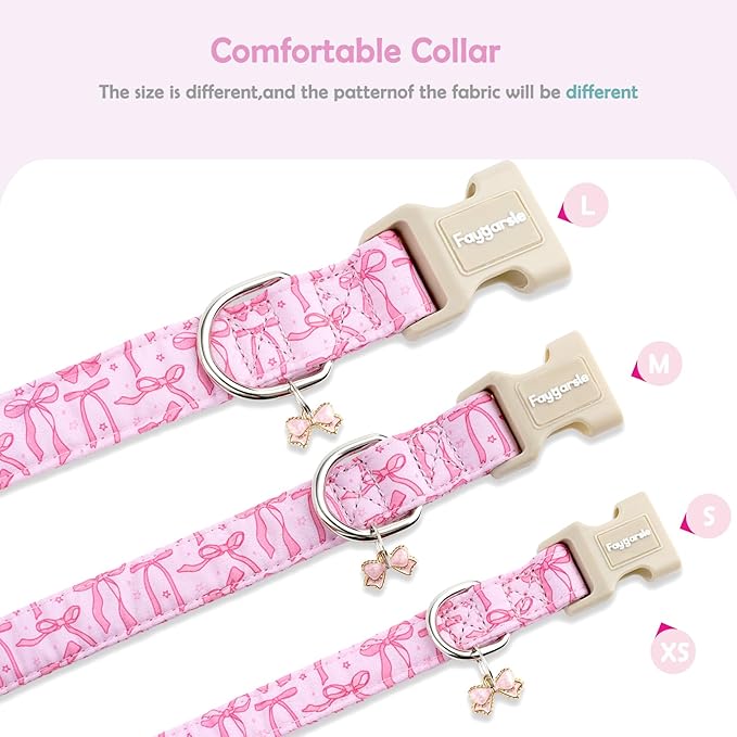 Faygarsle Cute Pink Bow Pattern Dog Collar for Summer Spring DesignSmall Medium Large Dogs M