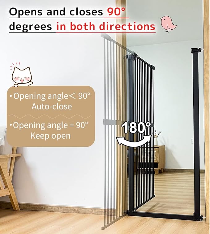 Lumizone Extra Tall Cat Gate 61.02" High Pressure Mounted Extra Wide 26.38"-30.11" (17Sizes) 1.37" Gap No Drilling Auto-Close Tall Pet Gate for Dogs (Black, 26.38"-30.11" W)
