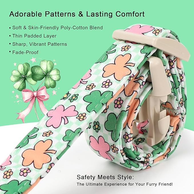 St Patricks Day Dog Collar for Giant Large Dogs - Cute Pastel Lucky Clover Dog Collars, Lightweight Adjustable Irish Green Festival Dogs Collars with Quick Release Buckle XL