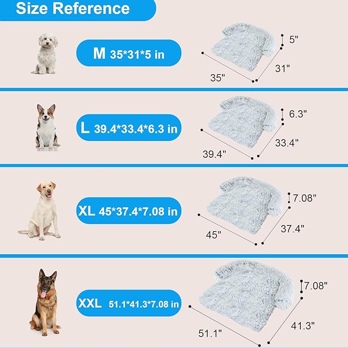 Luxurious Dog Couch Bed Protector for Dogs Memory Foam, Removable Fluffy Plush Pet Couch Cover for Dogs Washable, Calming Dog Sofa Beds, Waterproof Couch Protector, Pet Beds Mats for Couch(M)