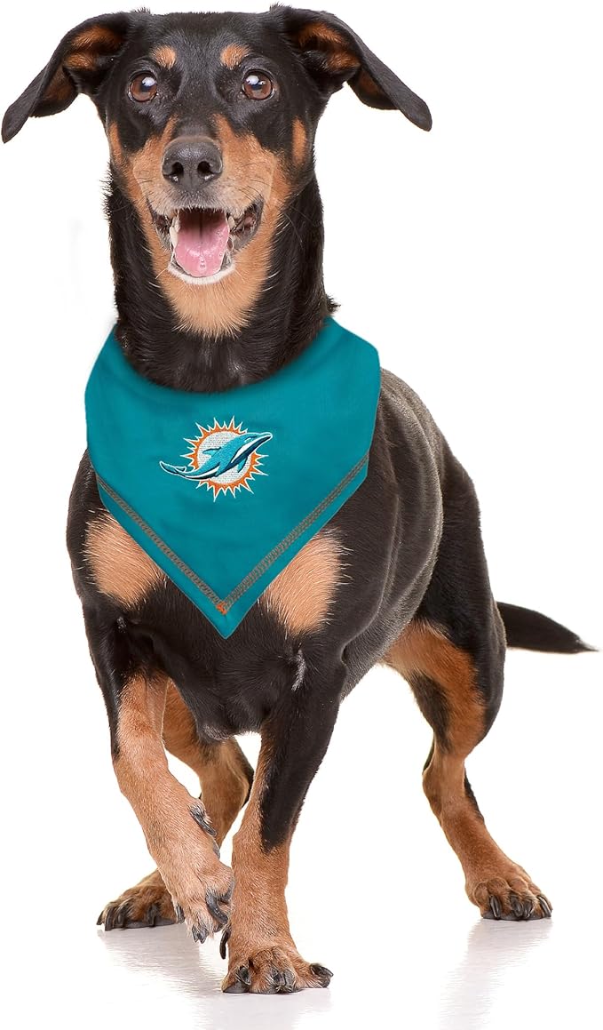 Pets First NFL Miami Dolphins TIE Bandana, Small/Medium. Dog Bandana Scarf Bib for Pet Cat Dog. The Ultimate Game-Day, Party Bandana