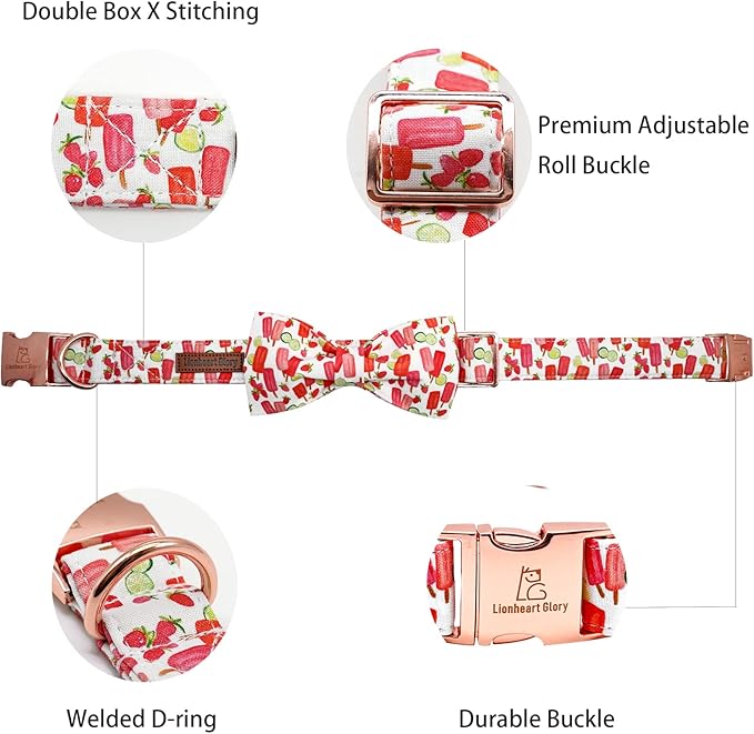 Lionheart glory Dog Collar, Dog Collar with Bow, Popsicle Print Girl or Boy Dog Bowtie Collar Cute Pet Collar Gift for Medium Dog