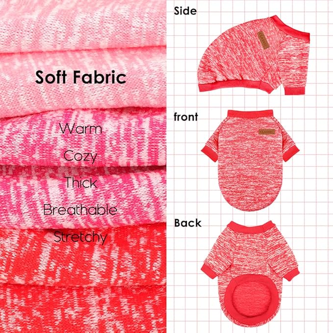 3 Pack Dog Sweaters for Small Dogs Girl Boy Winter Fleece Clothes Warm Soft Dog Sweatshirt Outfit for Dogs Cats Pet Apparel (Rose+Red+Pink, Medium)