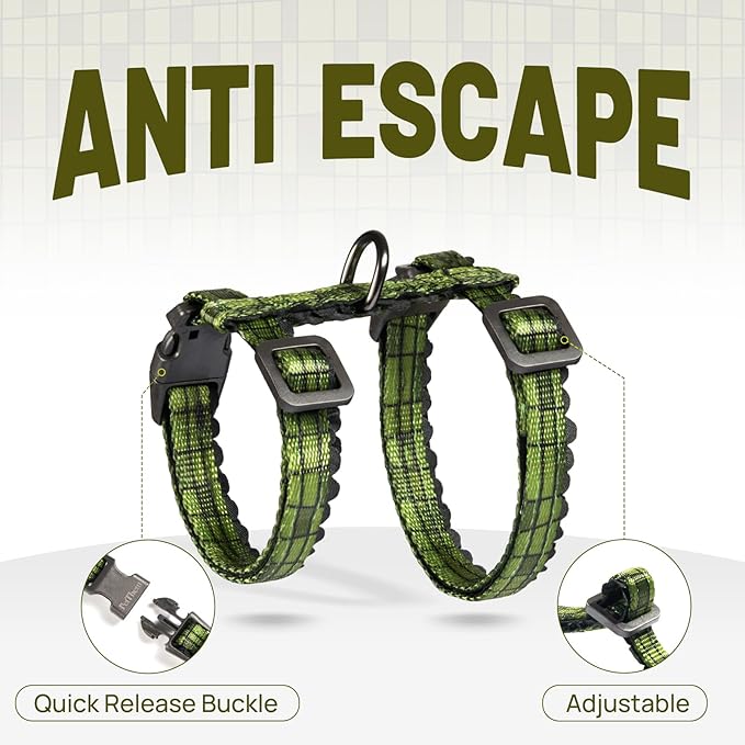 Cat Harness and Leash Set - Escape Proof Adjustable Cat Harness, Comfortable Soft Lightweight, Use Safe & Easy, Walking Travel Kitten Harness for Small Medium Large Cats (Green Growling Crocodile)