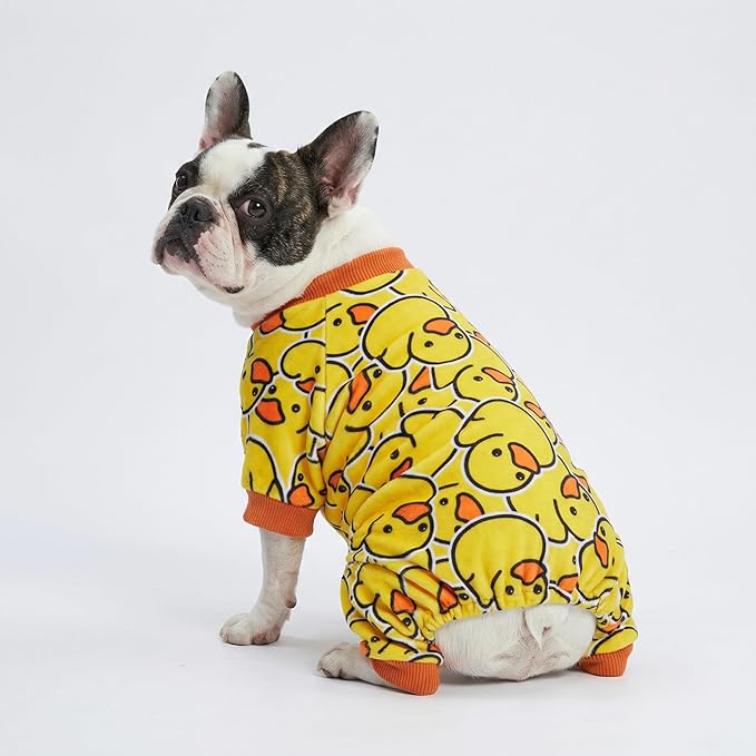 Fitwarm Funny Duck Dog Pajamas, Dog Winter Clothes for Small Dogs Girl, Lightweight Velvet Pet Jumpsuit, Cat Onesie, Yellow, Small