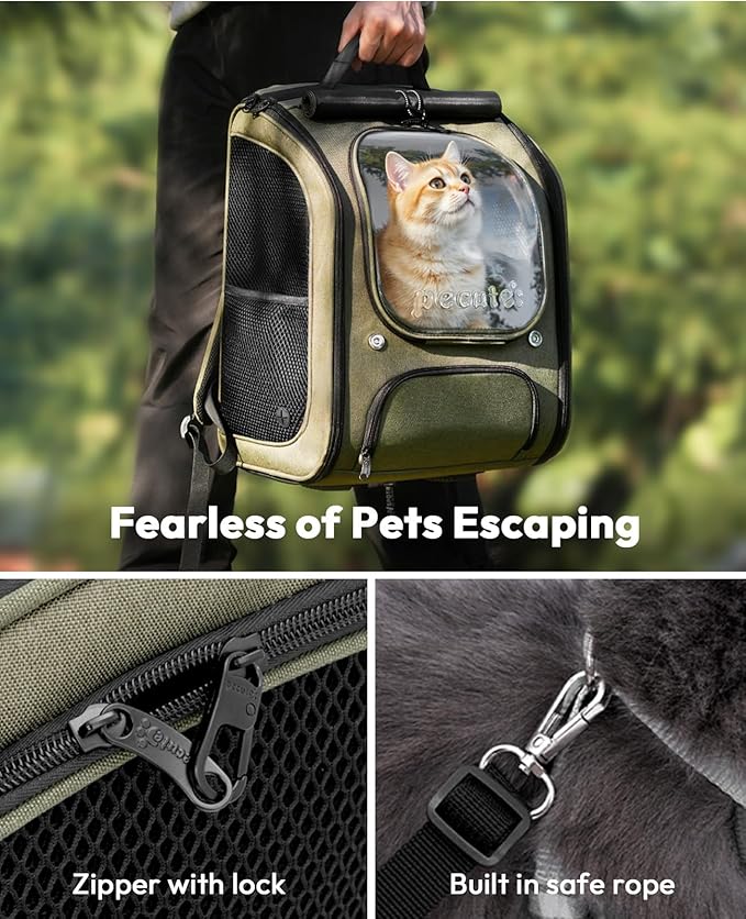 Pecute Cat Backpack Carrier, Large Space Cat Bubble Backpack, Breathable Cat Carrier, Shaded Dog Backpack Carrier, Ergonomic 3D Design for Travel, Hiking, Walk, Suitable for Shopping, Car, Vet, Green