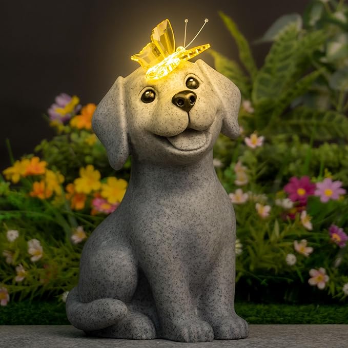 DecorSmart Dog Garden Outdoor Statue Dog mom dad Lovers Gifts for Women Men Outside Solar New Home Decor for Patio Yard Housewarming Gardening Gifts