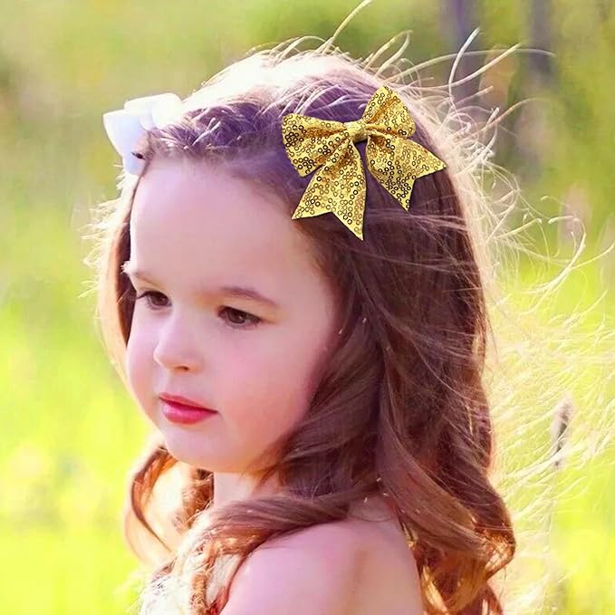 3-inch Sequined Bow Hair Clips For Baby Girls, Toddler, Kids and Young Women Birthday Party Wedding Christmas Occasions Pet Accessories Set of 2 (Navy)