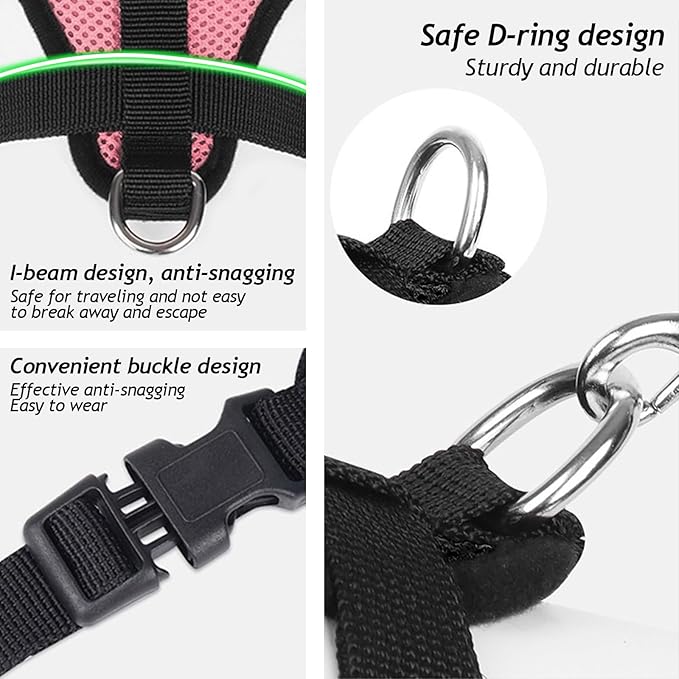 shudyear Summer cat Chest Harness and Leash, Anti-Escape Adjustable Soft mesh cat Leash and Chest Harness Set for All Types of Cats cat Vests (Size XL,Pink)