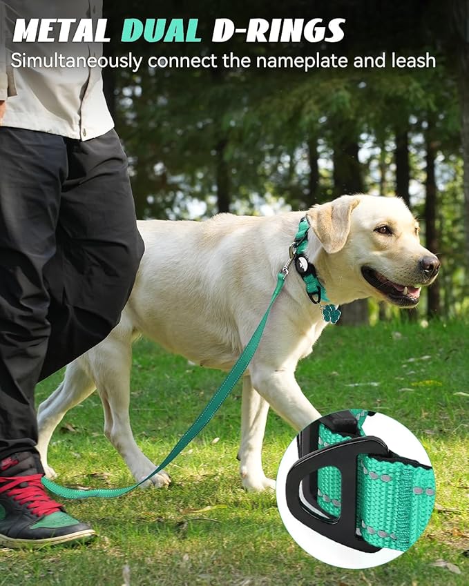 Joytale Airtag Dog Collar, Reflective Pet Collar with Waterproof AirTag Holder, Dual D-Rings, Soft Padded Adjustable for Extra Small and Puppy Dogs, Teal, XS