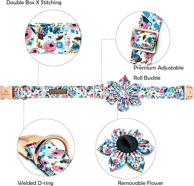 Lionheart Glory Floral Dog Collar with Flowers - Soft, Durable & Adjustable for Small Dogs
