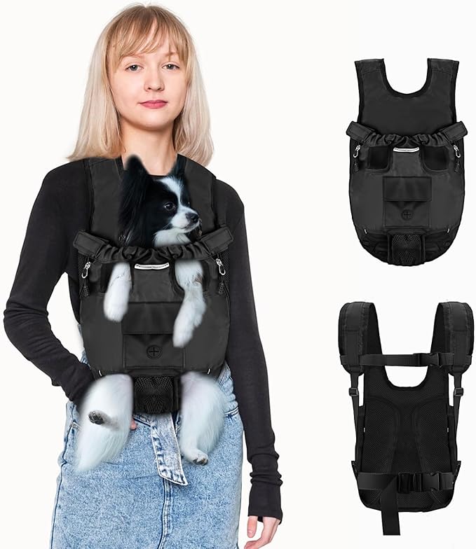Petmolico Pet Dog Carrier Backpack, Adjustable Dog Legs-Out Front Backpack, Hands-Free Cat Pup Front Carrier Travel Bag, Easy-fit for Traveling Hiking for Small Medium Dogs, XL, Black