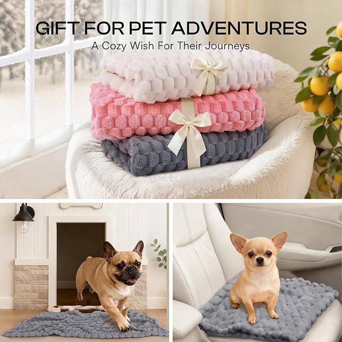 Luciphia Soft 300GSM Fleece Pet Blanket for Small Medium Large Dogs Washable 3D Textured Flannel Cat Puppy Decorative Furniture Protector Throw Durable Grey, L(41''x31'')