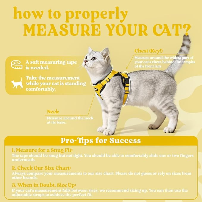 rabbitgoo Cat Harness and Leash for Walking, Escape Proof Soft Adjustable Vest Harnesses for Cats, Easy Control Breathable Reflective Strips Jacket, Yellow, XXS