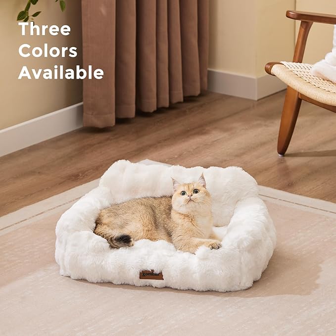 Dog Couch Bed - Fluffy Dog Sofa, Large Orthopedic Pet Sofa Bed with Removable Washable Cover, Faux Fur Calming Cute Pet Couch with Supportive Egg Foam and Non-Slip Bottom, Ivory White