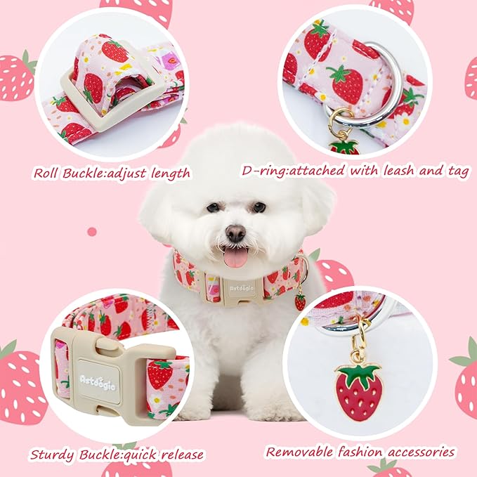 Strawberry Dog Collar, Cute Pink Dog Collars for Medium Dogs, Sweet Fresh Style Pet Collar Medium Dog Collars, Puppy Collar with Quick Release Buckle for Girl Boy Dog-M
