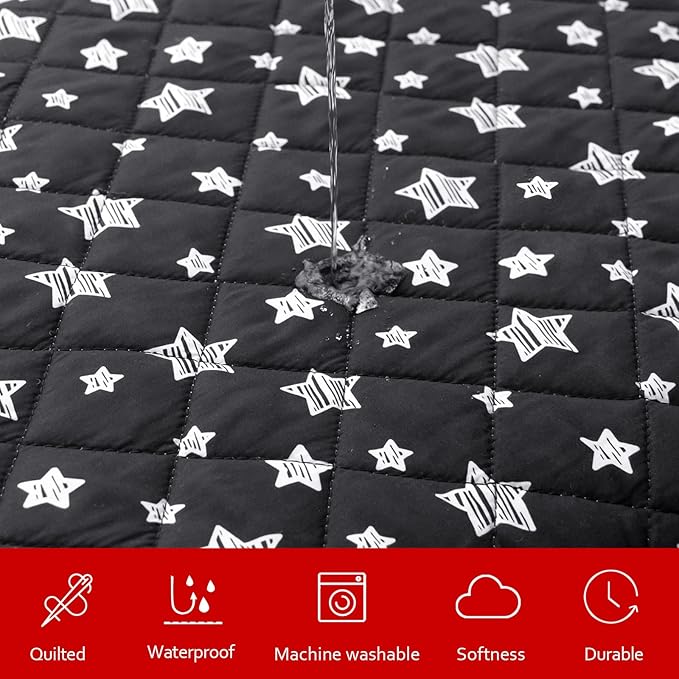 Waterproof Dog Bed Covers Replacement Washable Pet Hair Easy to Remove, Noiseless Quilted Puppy Pet Bed Cover Lovely Black Star Print 32x44 Inches, for Dog/Cat, Cover Only