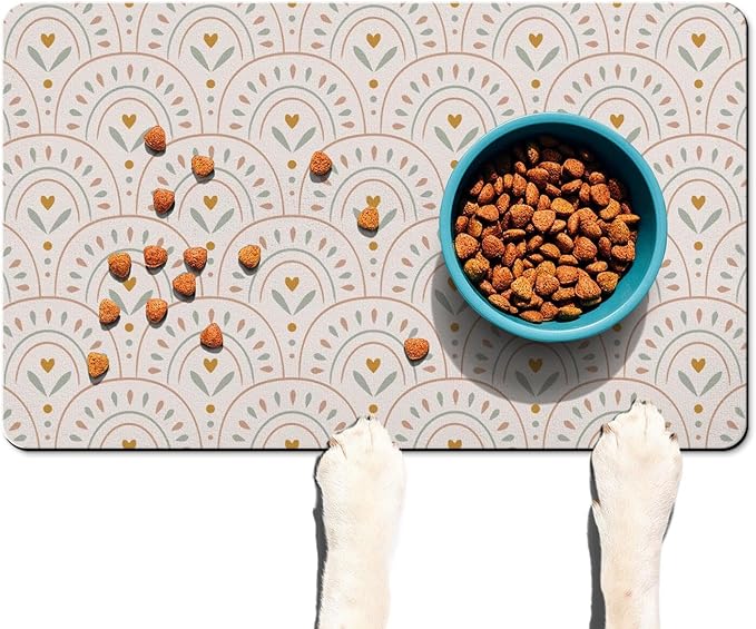 Absorbent Pet Dog Bowl Mat for Food and Water, Pet Cat Food Feeding Mat with Non Slip Rubber Backing, Dog Food Mats for Floors Waterproof, 12"x20"
