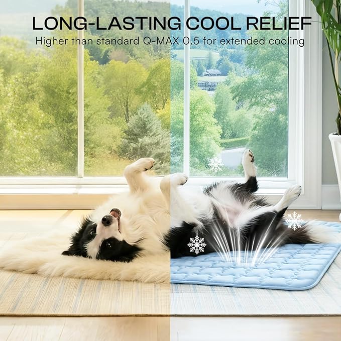 Luciphia Premium Dog Cooling Mat Non-Slip Q-MAX>0.5 Self-Cooling Pad for Large Pet Indoor Portable Kennel Puppy Bed for Couch Summer Crate Pad for Dog Washable Light Blue 40x60 inches