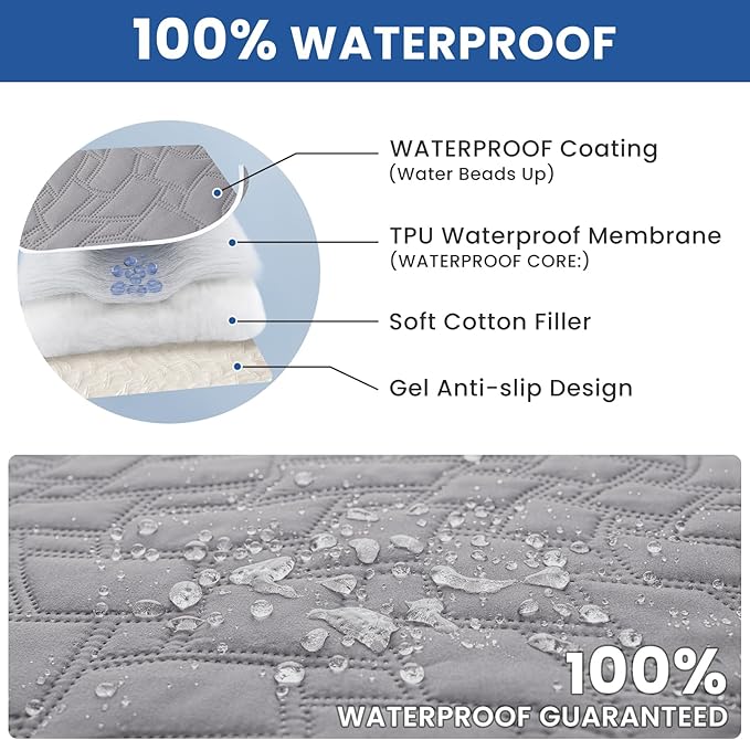 Waterproof Dog Bed Cover Pet Blanket, Soft Couch Cover for Dogs Washable, Non-Slip Dog Blanket Protect Furniture Couch Sofa Car for Puppy Large Dogs Cat (82x120 Inch, Light Grey)