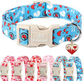 Valentines Dog Collar, Blue Heart Dog Collar, Cute Loving Heart Printed Collar with Quick Release Plastic Buckle for Boys&Girls Dogs, Medium