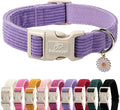 Cute Corduroy Dog Collar - Lavender Adjustable Dog Collars for Small Dogs 10-25lbs, Fade-Proof with Secure Snap & Little Charm, Christmas Birthday Gift, S