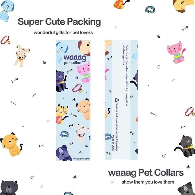 WAAAG Cat Collars, Gold Moons and Stars Cat Collar, Safety Breakaway Cat Collar, Glow in The Dark (Standard 9"-15" Neck, Aqua)