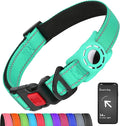 Airtag Dog Collar with AirTag Holder for Medium Dogs, Reflective, Soft Padded & Safety Locking Buckle, Nylon Pet Collars Adjustable for All Breeds, Teal,M
