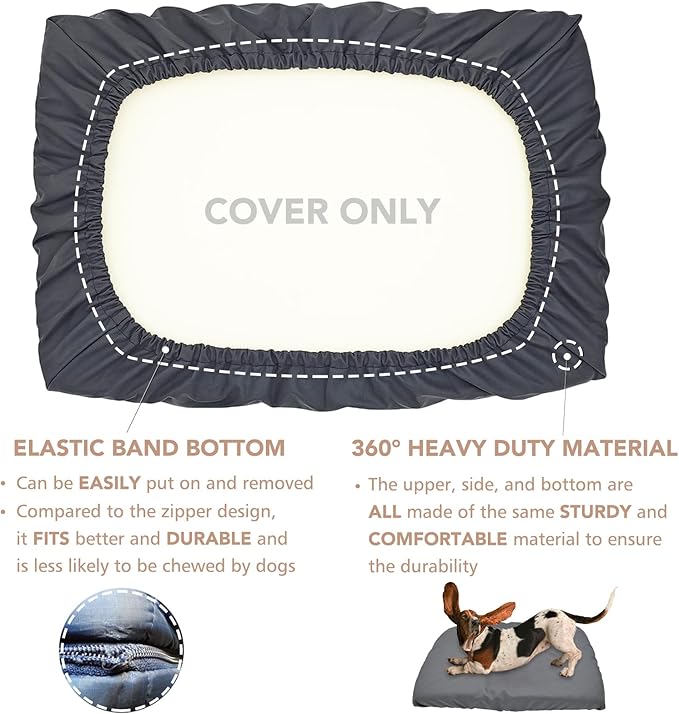 Dog Bed Cover Waterproof Replacement Machine Washable Covers for 30x20 Inch Dog Bed Heavy Duty Scratch Resistant Mattress Protector Pet Bed Cover Only Grey