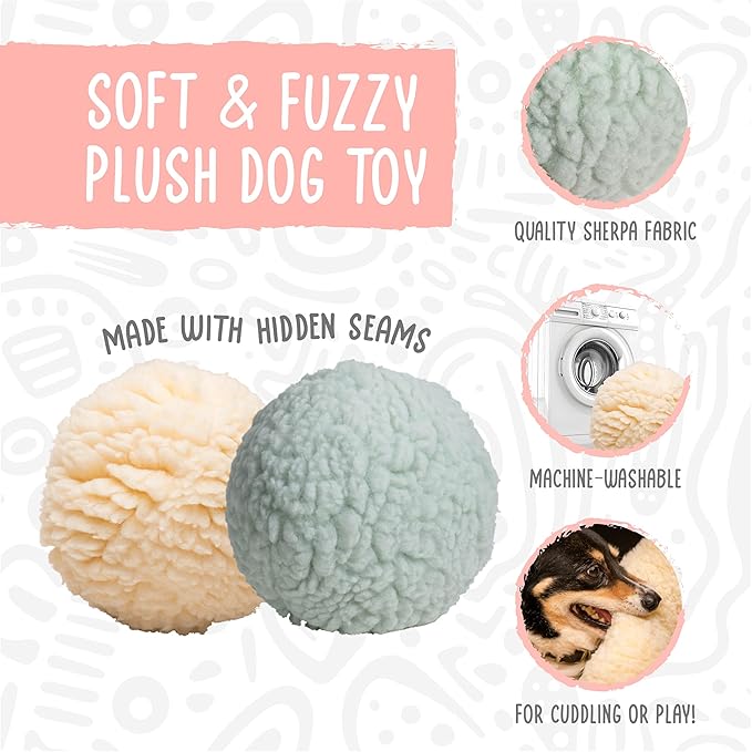 HuggleHounds Plush Ball Dog Toy - Dog Fuzzy Toy, Plush with Soft Fleece, Durable for Small and Large Breeds - 8" Seafoam HuggleFleece Ball, Large