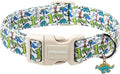 DOGWONG Dinosaur Dog Collar-Cute Green Dinosaur Dog Collar for Small Dogs, Adjustable Comfortable Cotton Boy Dog Collars for Small Medium Large Dogs,M
