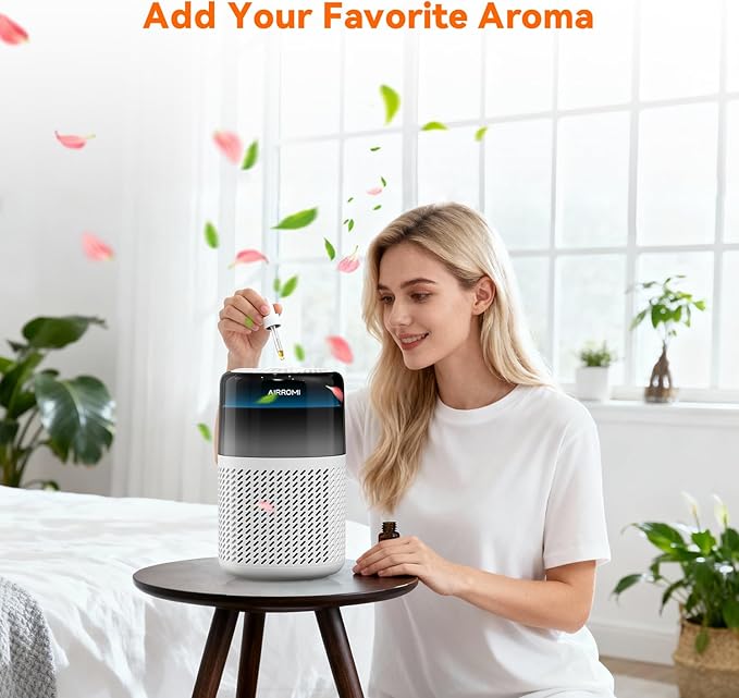 AIRROMI HEPA Air Purifier for Bedroom&Home,Pet Air Purifier for Home Pets,Removes Pet Odor,Cat Litter Smell,Dust,Smoke&Allergies,Quiet Room Air Purifier with Scents,360°Air Cleaner,A2005 White