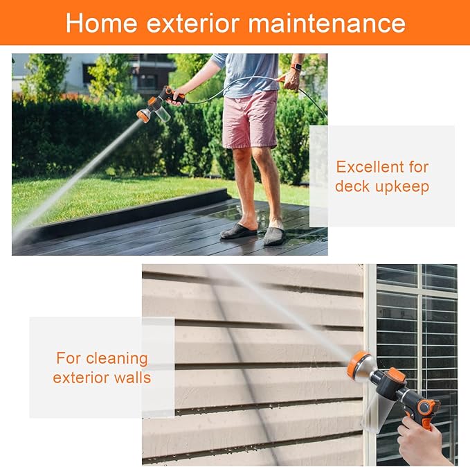 Garden Hose Nozzle, 8 Spray Patterns Dog Wash with Soap Dispenser, Pressure Hand Sprayer with Flow Control for Watering Plants & Lawns, with Pet bathing tools and car washing gloves