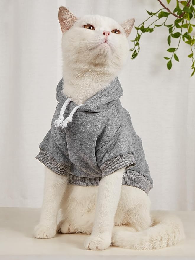 QWINEE Basic Dog Hoodie Sweatshirt Puppy Sweater Warm Cat Costumes Pet Clothes for Chihuahua Puppy Kitten Small Medium Dogs Grey and Cadet Blue Large