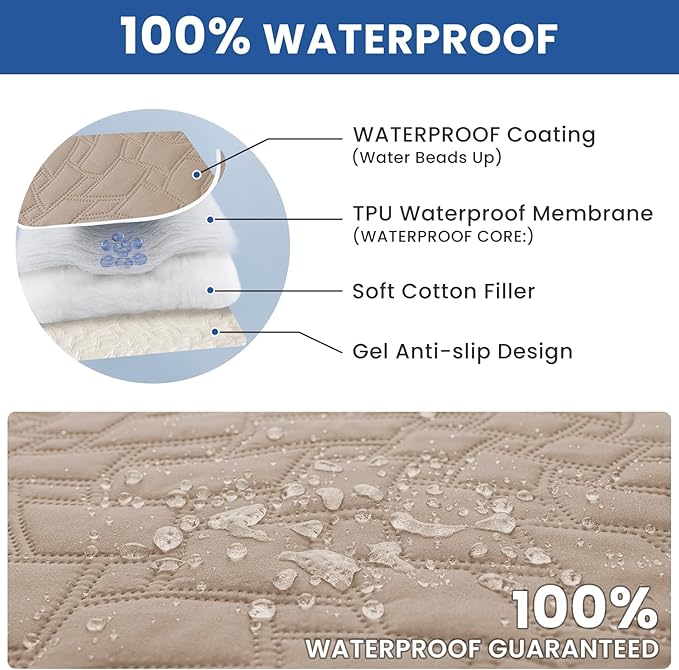 Waterproof Dog Bed Cover, Non-Slip Dog Blanket for Couch, Couch Covers for Dogs Washable, Pet Blanket for Furniture, Pet Bed Mat for Sofa, Car, Pet Supplies (52x82 Inch, Khaki)