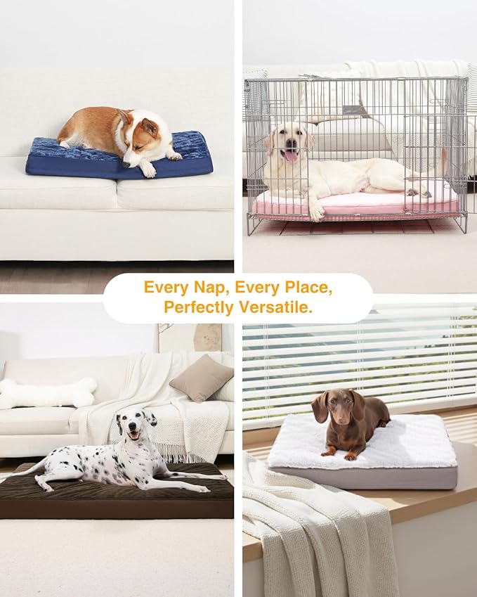 KSIIA Orthopedic Dog Crate Bed - Waterproof, Extra Large, Deluxe Plush, Washable with Egg Crate Foam & Removable Cover, 47 x 29 Inch, Dark Gray
