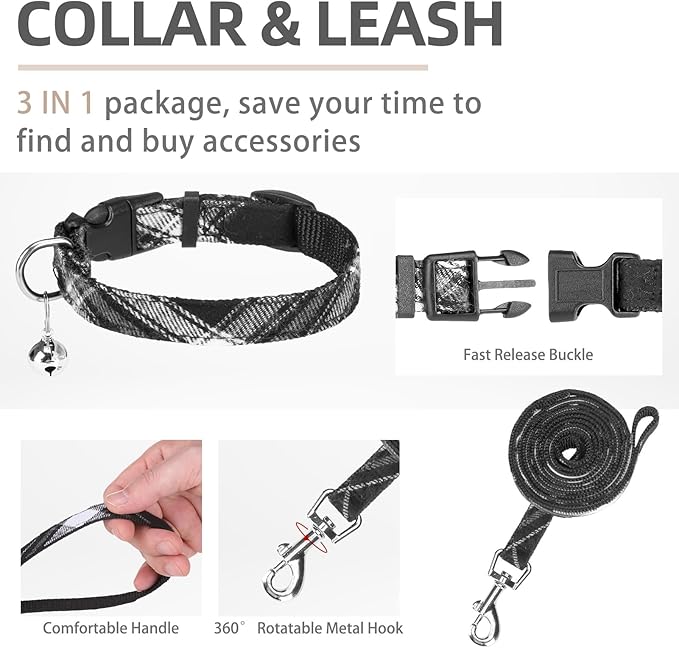 PUPTECK Adjustable Dog Harness Collar and Leash Set Step in No Pull Pet Harness for Small Medium Dogs Puppy and Cats Outdoor Walking Running, Soft Mesh Padded Reflective Vest Harnesses, Black XL