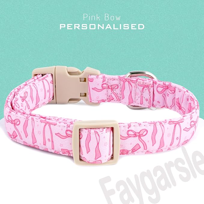 Faygarsle Cute Pink Bow Pattern Dog Collar for Summer Spring DesignSmall Medium Large Dogs L